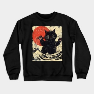 Catzilla Cat Sunset Japanese Art Funny Crewneck Sweatshirt